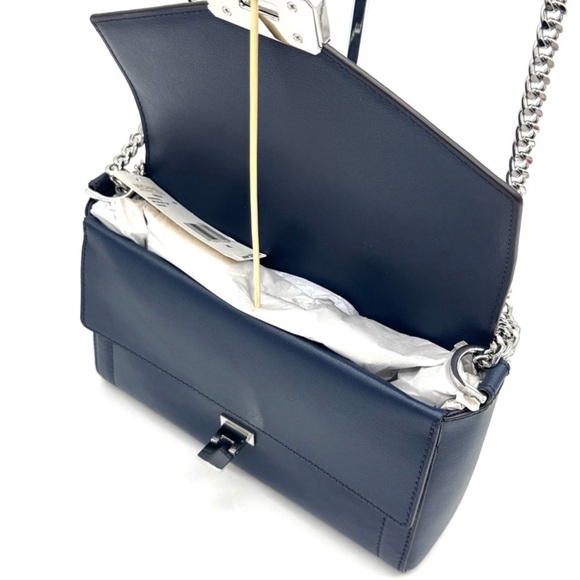 Michael Kors Kinsley leather Medium Shoulder Flap Crossbody Bag Navy Blue - Picture 7 of 9